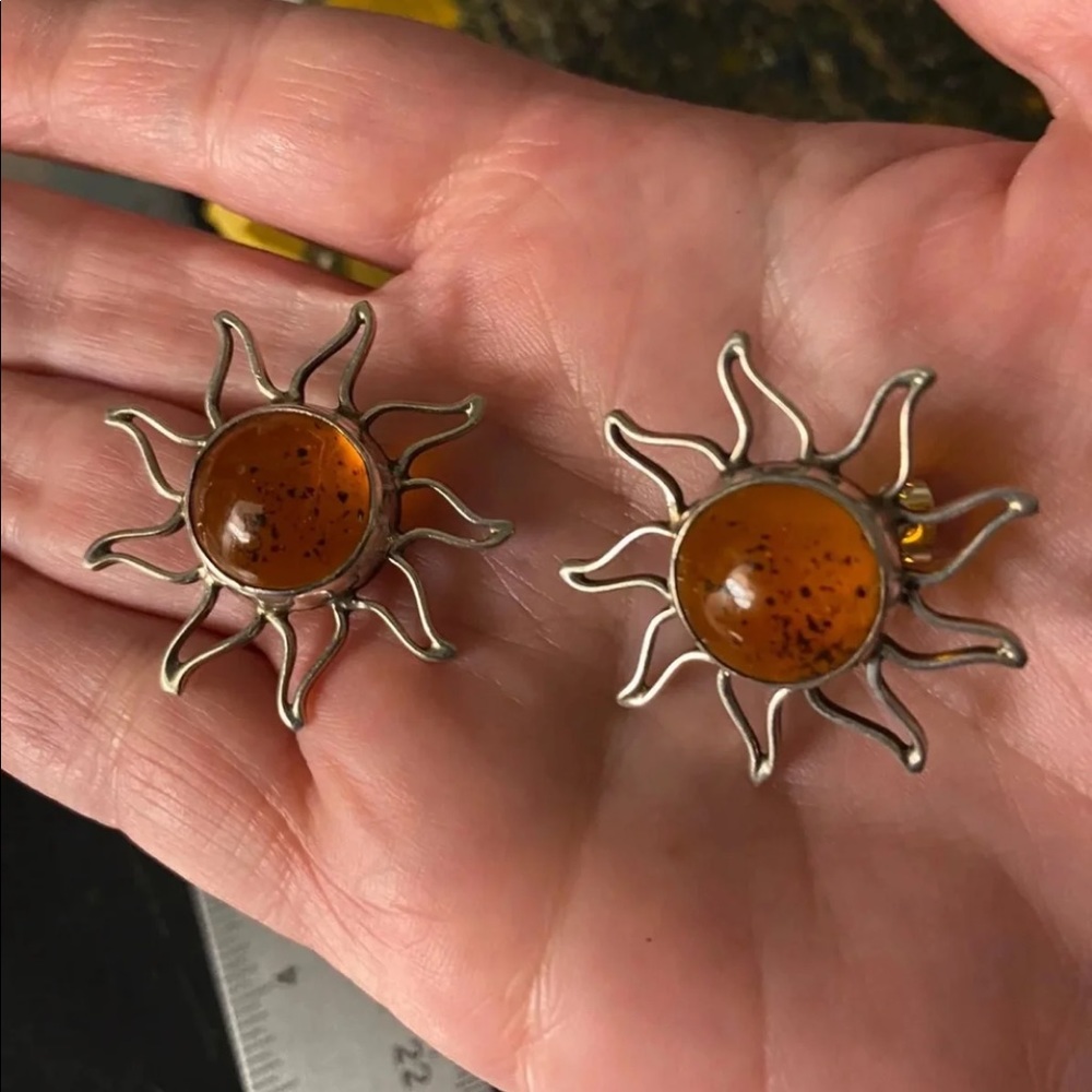 Vintage Boho amber sun earrings - Picture 2 of 6